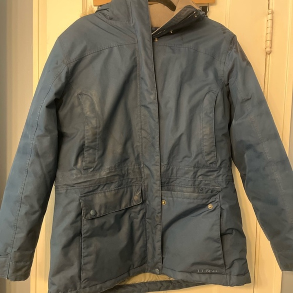 VTG LL Bean Goose Down Jacket  parka Womens Medium Regular fur Hooded